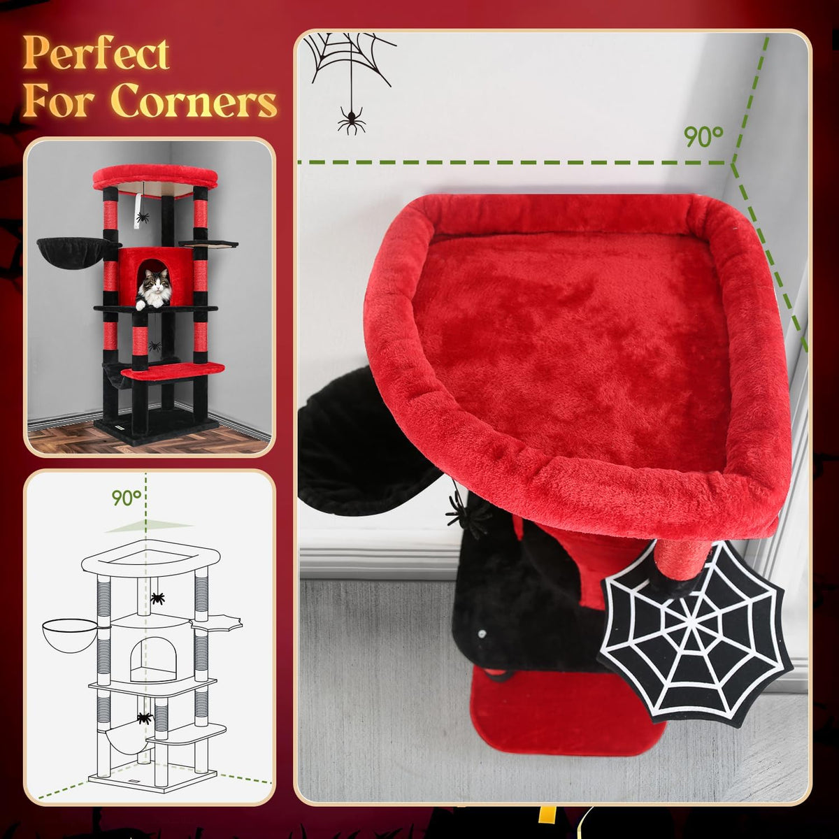 Globlazer Gothic Corner Cat Tree Tower with Scratching Post for Indoor Cats, 51inch Goth Cat Condo