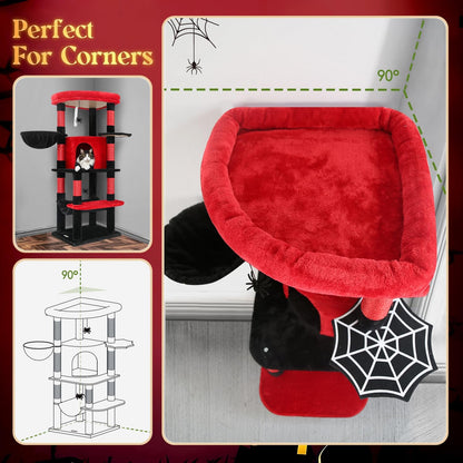 Globlazer Gothic Corner Cat Tree Tower with Scratching Post for Indoor Cats, 51inch Goth Cat Condo
