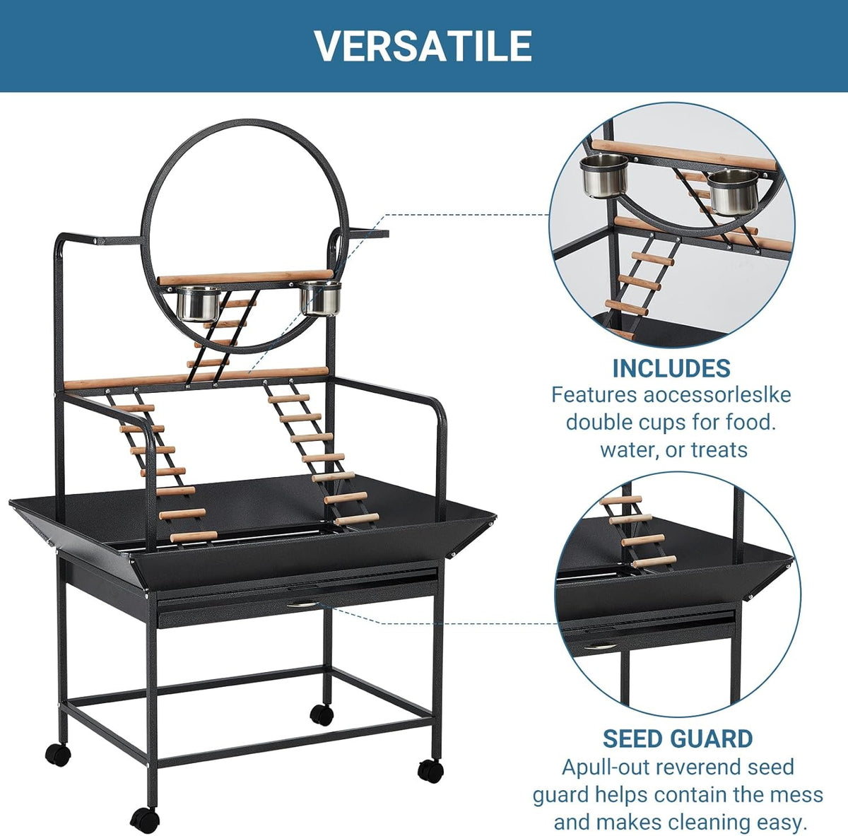 Bird Playstand, 66'' H Inch Birdcage Stand Activity Play Center with Perches and Ladders, Removable