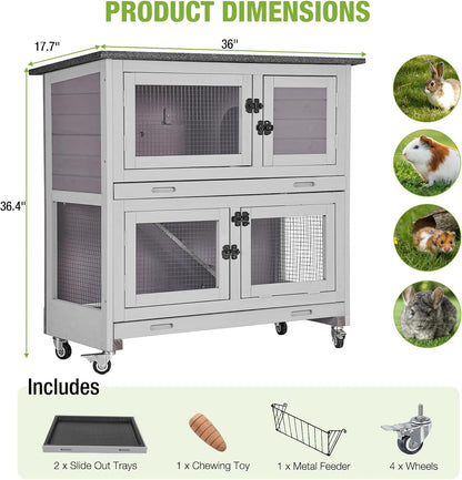 GUTINNEEN Rabbit Hutch Indoor with Chew-Proof Design, Wooden Bunny Cage Outdoor Guinea Pig Cages