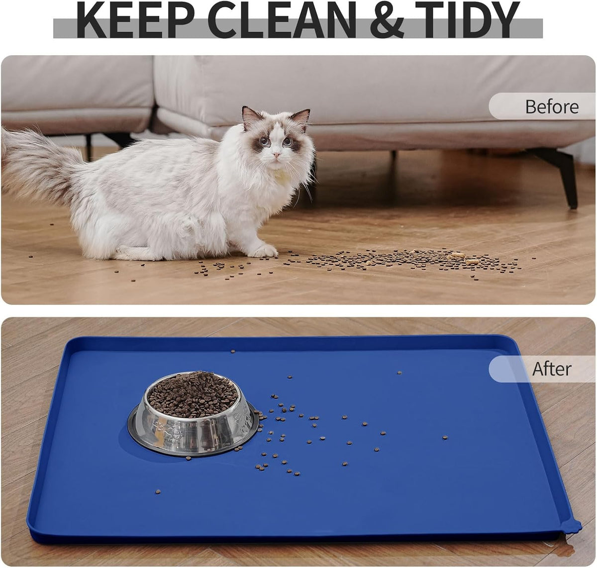 Waterproof Pet Feeding Mat with High Raised Edges, Heavier and Thicker Placemats for Cat Dog Water