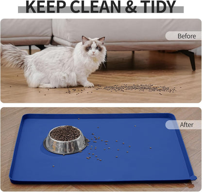 Waterproof Pet Feeding Mat with High Raised Edges, Heavier and Thicker Placemats for Cat Dog Water