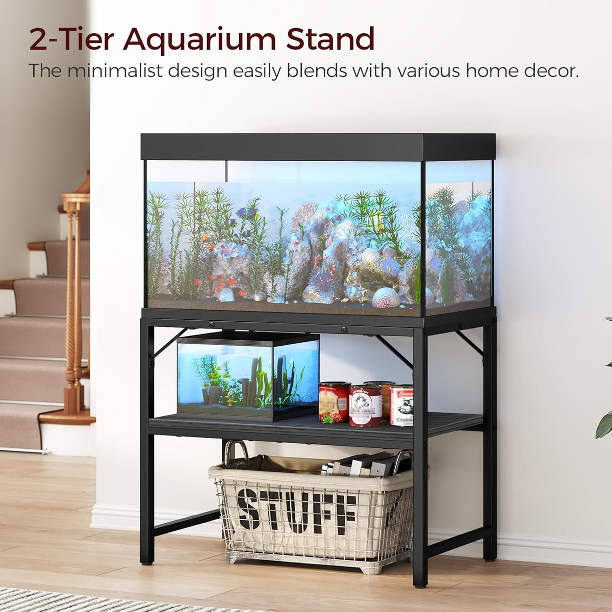 40-50 Gallon Fish Tank Stand, Aquarium Stand with 2-Tier Storage Shelves, Heavy Duty Breeder Turtle