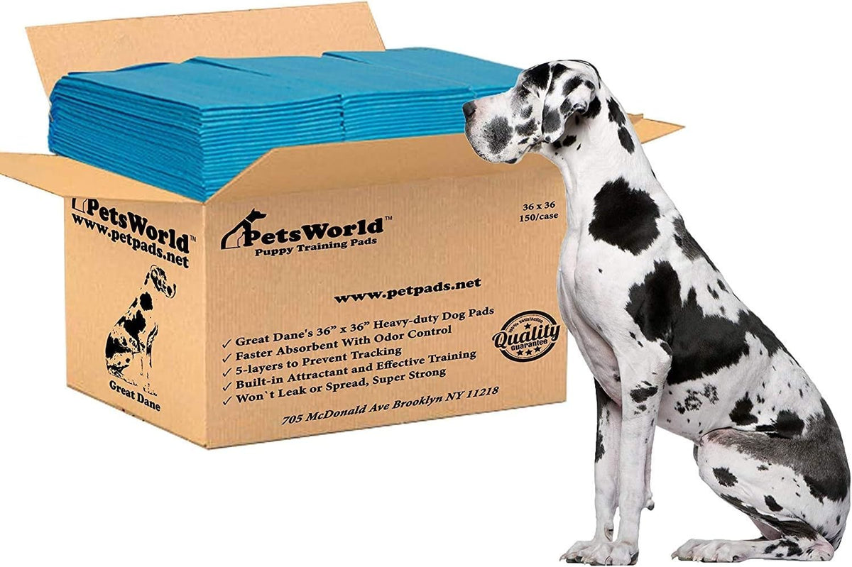 PETSWORLD Giant Dog Potty Pads, Odor-Eliminating, 36" x 36", Ultra Absorbent 5-Layer Leak-Proof