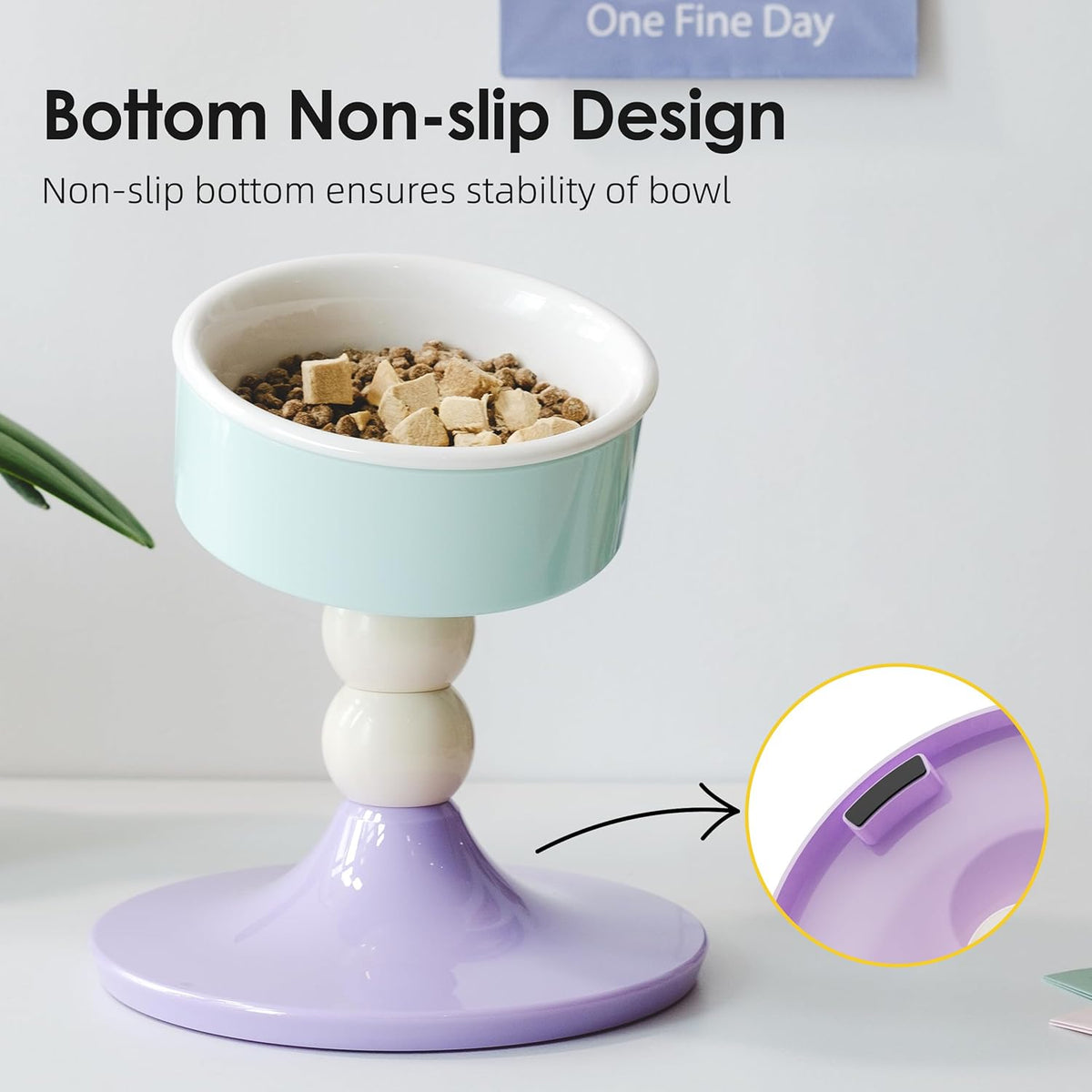 Ceramic Elevated Raised Cat Bowls,3 Heights Adjustable Raised Dog Bowl Stand for Indoor Cats and