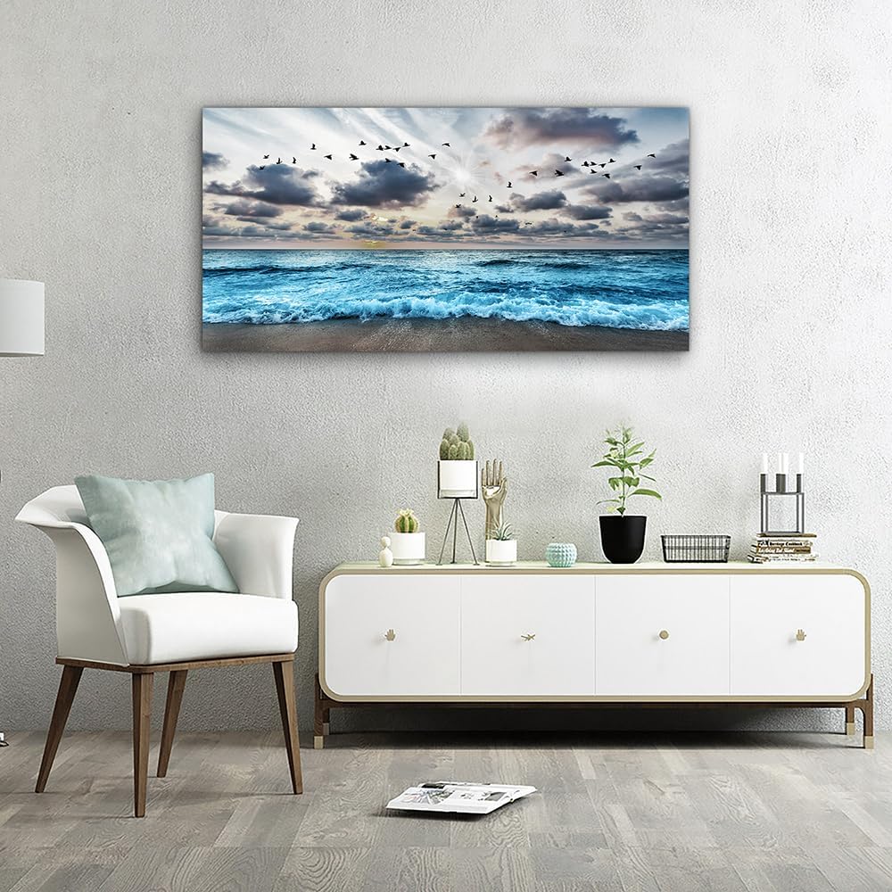 Lapremoly Black And White Beach Wall Painting Canvas Wall Art For Living Room Wall Decor For