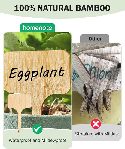 Homenote Bamboo Plant Labels 100Pcs Plant Tags for Seedlings T-Type Tags for Plants Outdoor Garden