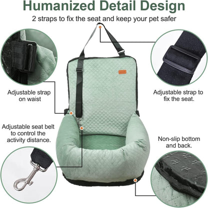 Dog Car Seat for Small Medium Dogs Up to 40lbs, Detachable Washable Soft Pet Booster Travel Bed for