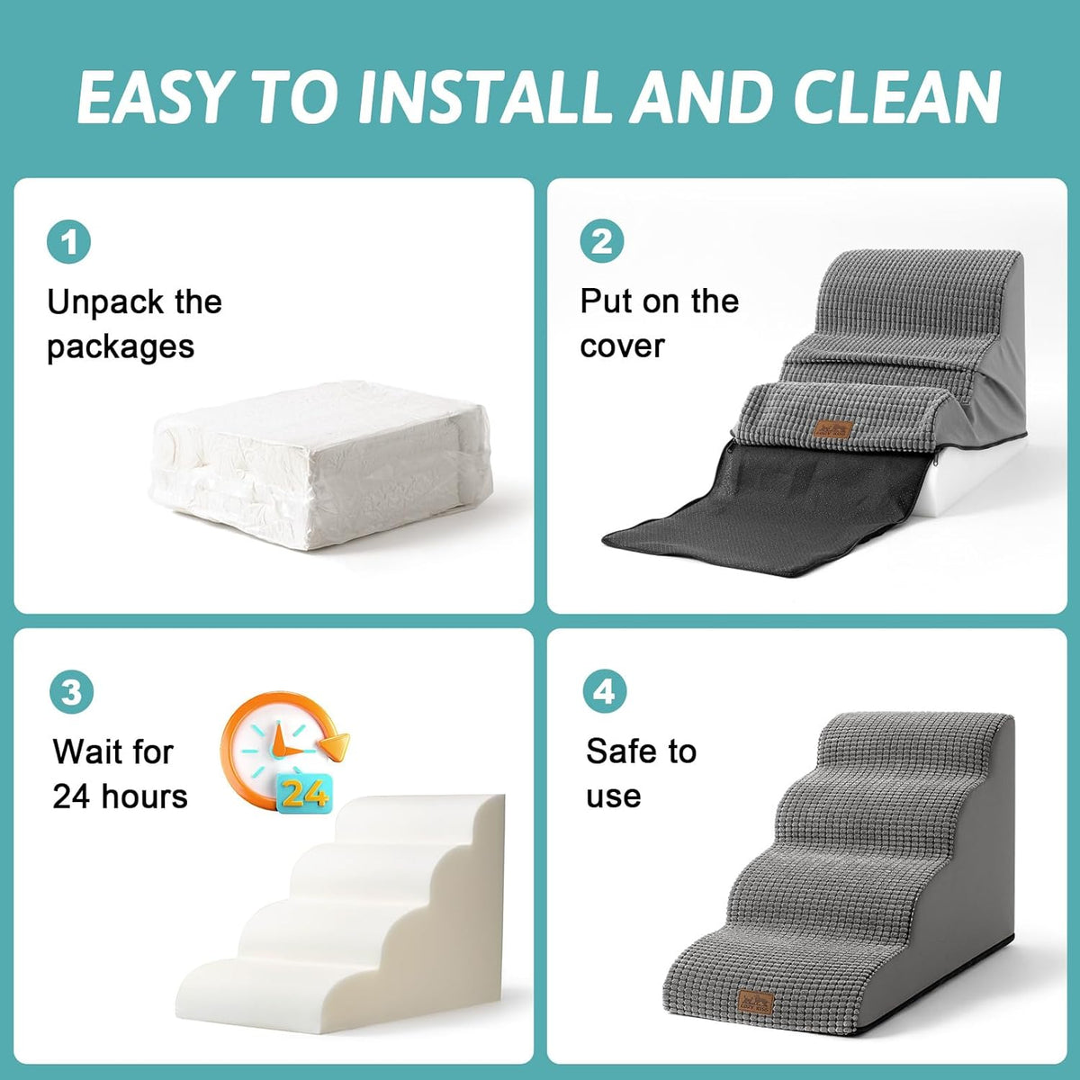 Dog Stairs for Small Dogs 19.7" H, Curved Dog Step for Puppy, Older or Cat, Medium Pet Ramp for