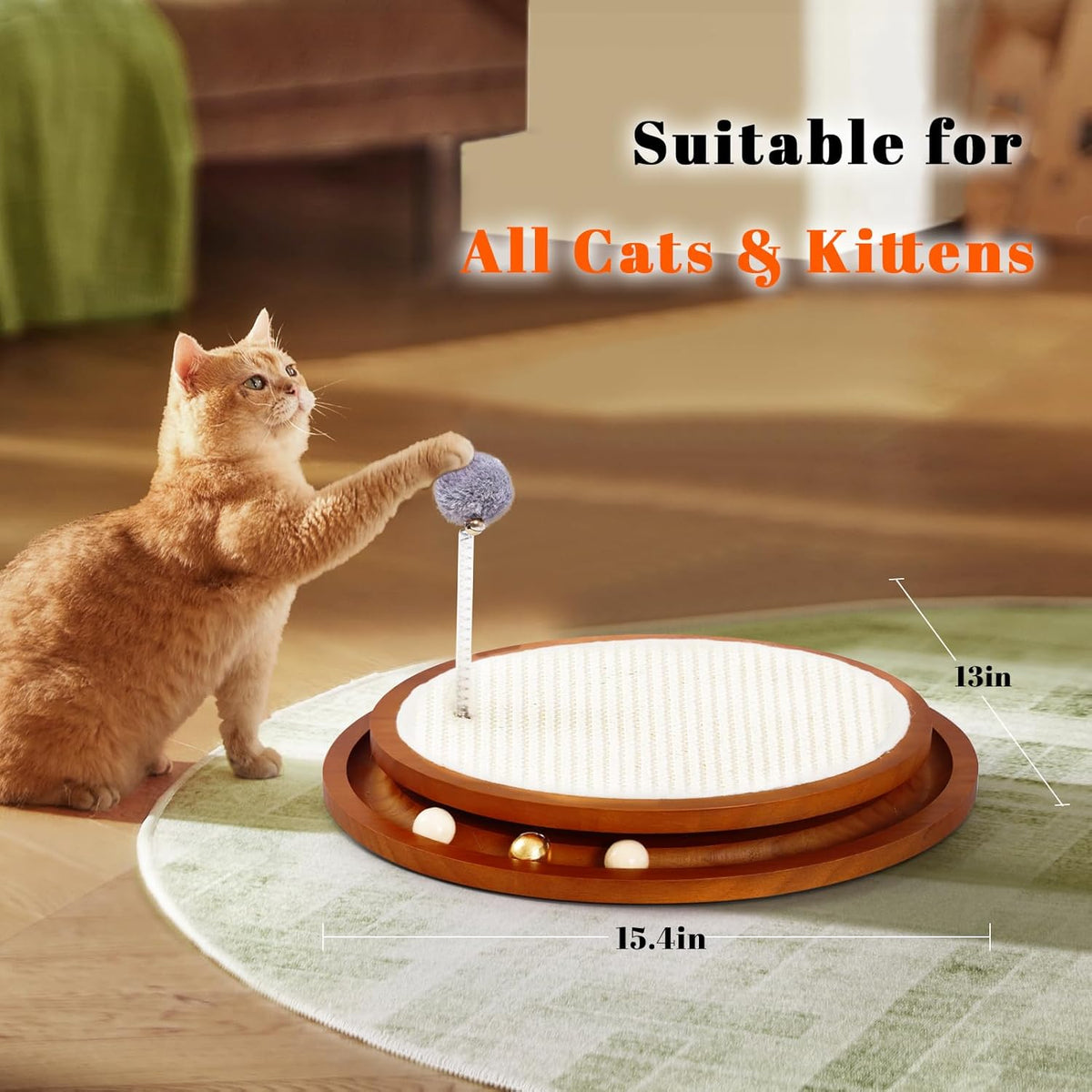 Cat Scratcher, Cat Cratch Sisal Pad with Wooden Roller Ball Toy, Cat Scratchers Interactive Toys