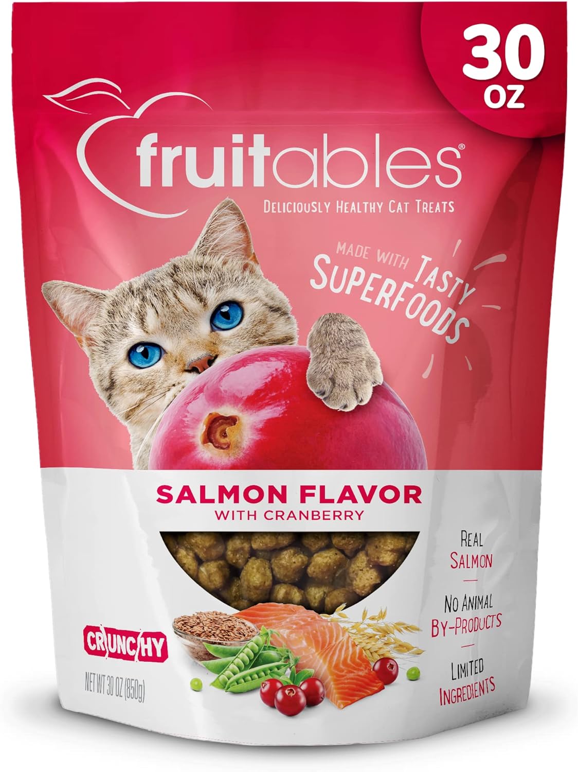Fruitables Cat Treats Crunchy Salmon & Cranberry Cat Treats Healthy Low Calorie, High Protein