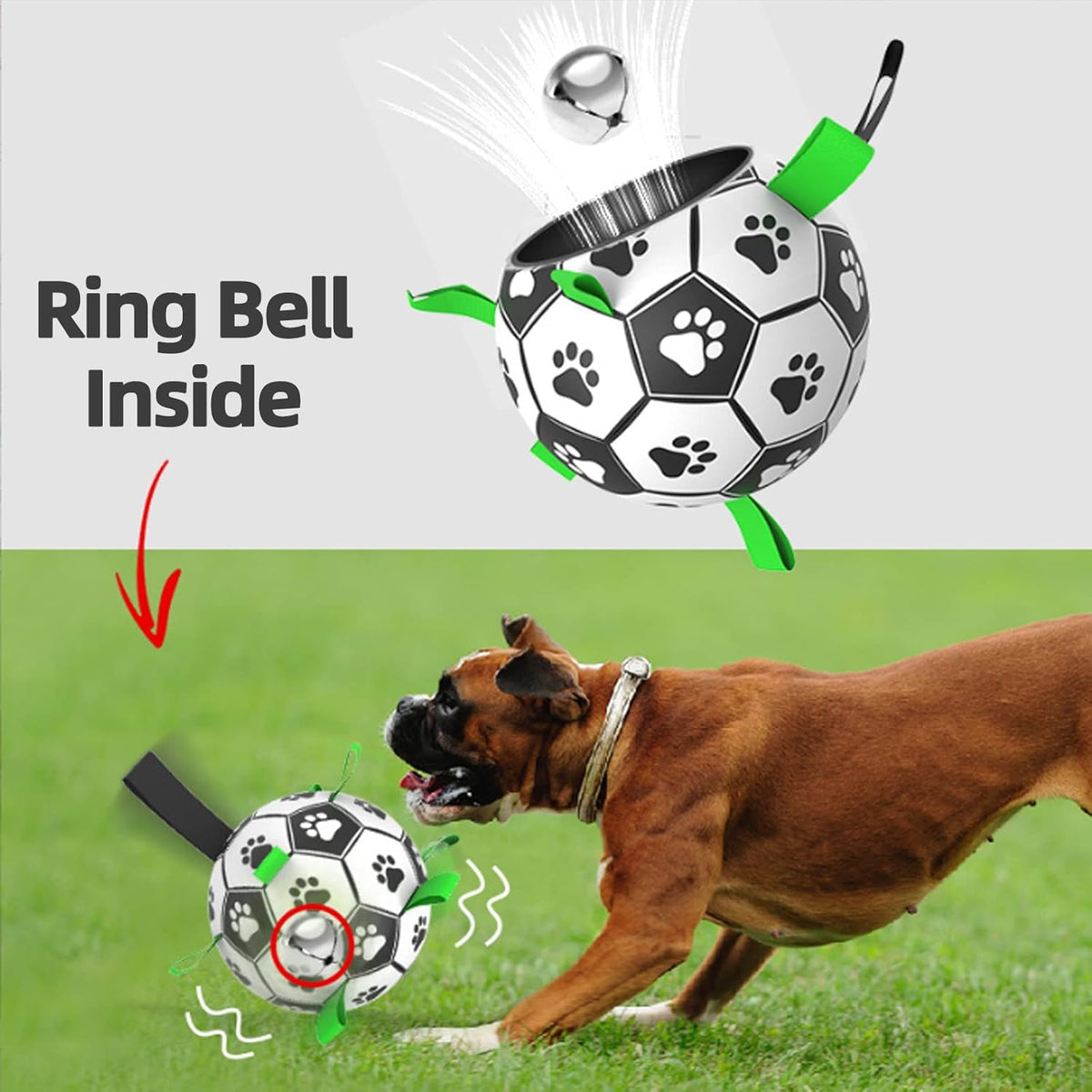 QDAN Dog Soccer Balls Toy with Bell Inside, Outdoor Interactive Toys for Tug of War, Puppy Birthday