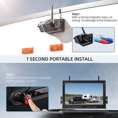 eRapta 4 Wireless Backup Camera Magnetic: 10.1" IPS Full-Size DVR Monitor, Install-Free RV Camera