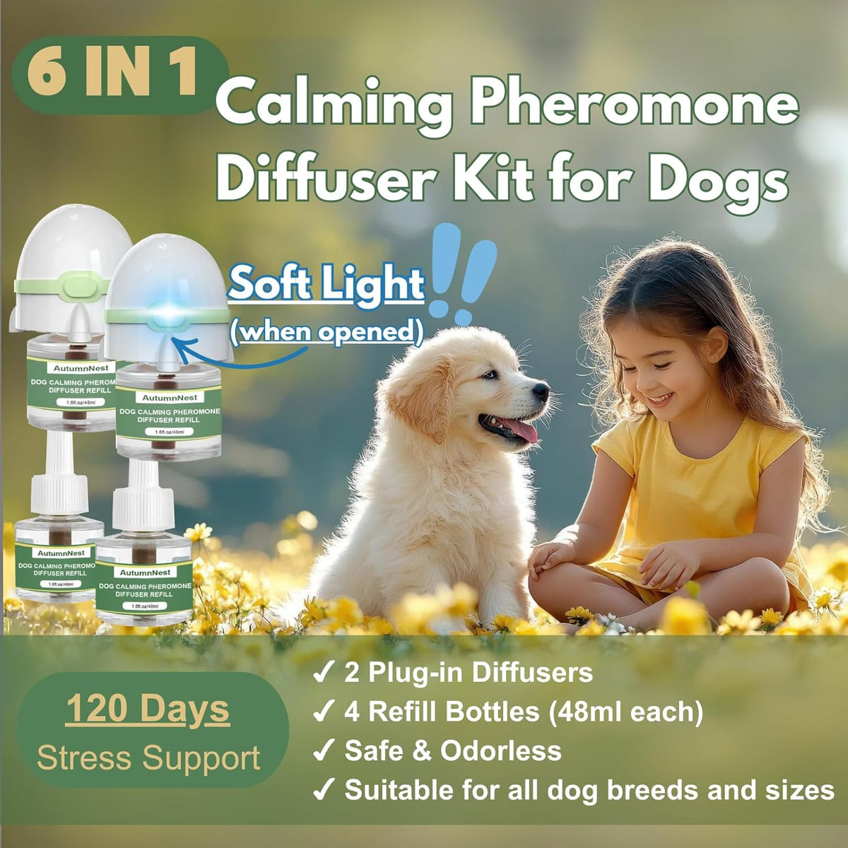 Dog Calming Pheromone Diffuser Kit, Pet Diffuser for Stress Support, Reduces Stress and Promotes