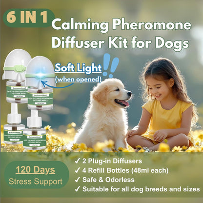 Dog Calming Pheromone Diffuser Kit, Pet Diffuser for Stress Support, Reduces Stress and Promotes