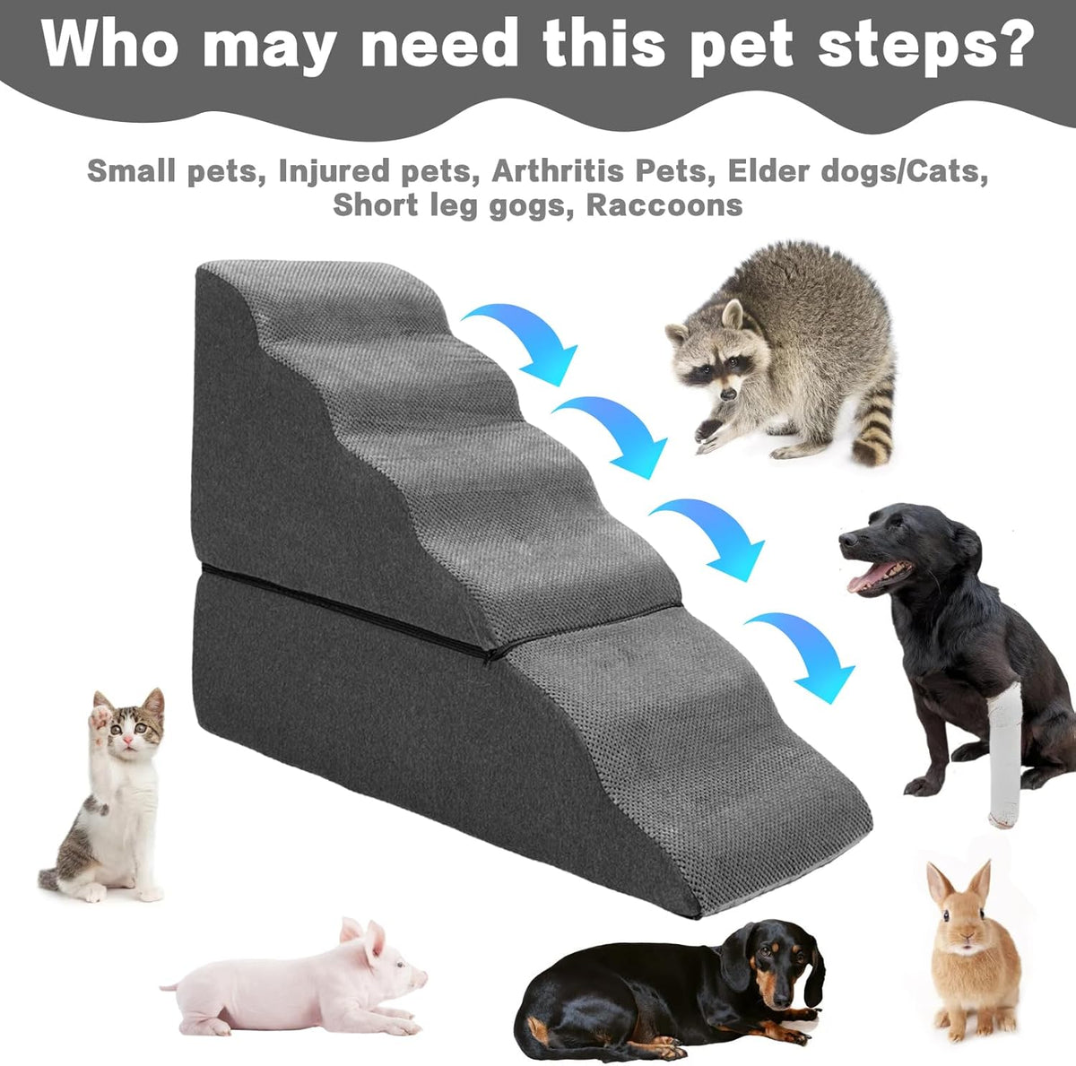 Dog Step Stairs for High Beds 30-36 inches Tall, 6-Step Doggy Steps for Puppies, 33D Foam Pet