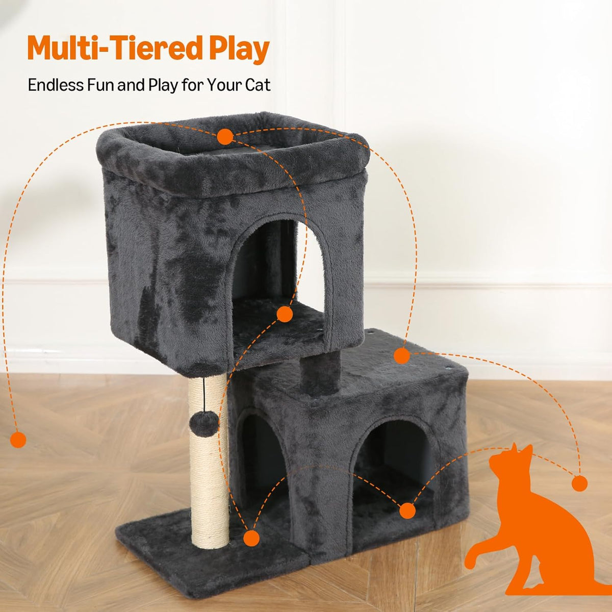 Amazon Basics 30 inch 2 Story Condo Cat Tree with Scratching Posts for Indoor Cats up to 16 lbs