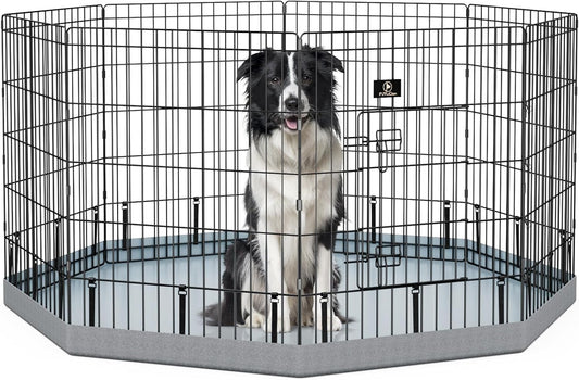 PJYuCien Dog Playpen, 8 Panels 30’’H Dog Pens Indoor with Bottom Pad, Metal Foldable Pet Puppy