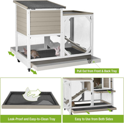 GUTINNEEN 2-Story Rabbit Hutch with Chew-Proof Ramp & Pull-Out Trays - Indoor/Outdoor 39.3" Wooden