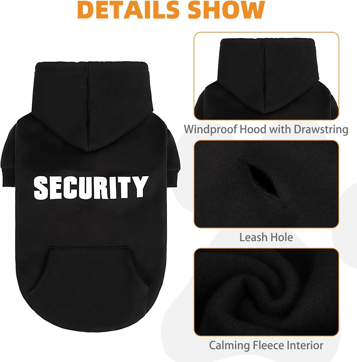 KOOLTAIL Security Dog Hoodie, Fall Puppy Sweater Clothes for Small Medium Large Dogs, Soft Warm