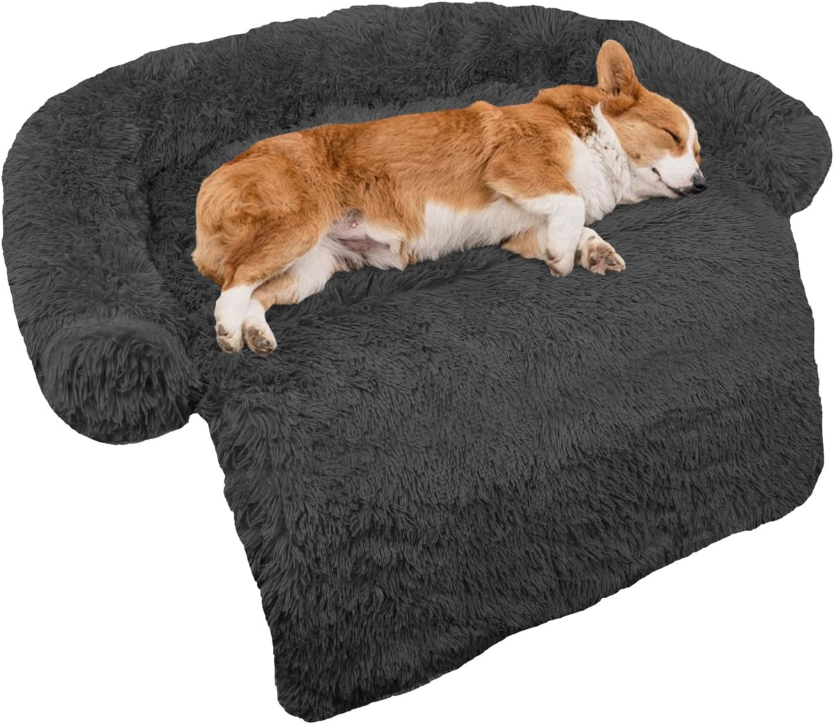 Calming Dog Bed Fluffy Plush Dog Mat for Furniture Protector with Removable Washable Cover for