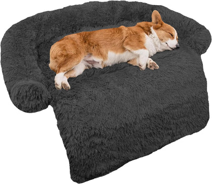 Calming Dog Bed Fluffy Plush Dog Mat for Furniture Protector with Removable Washable Cover for