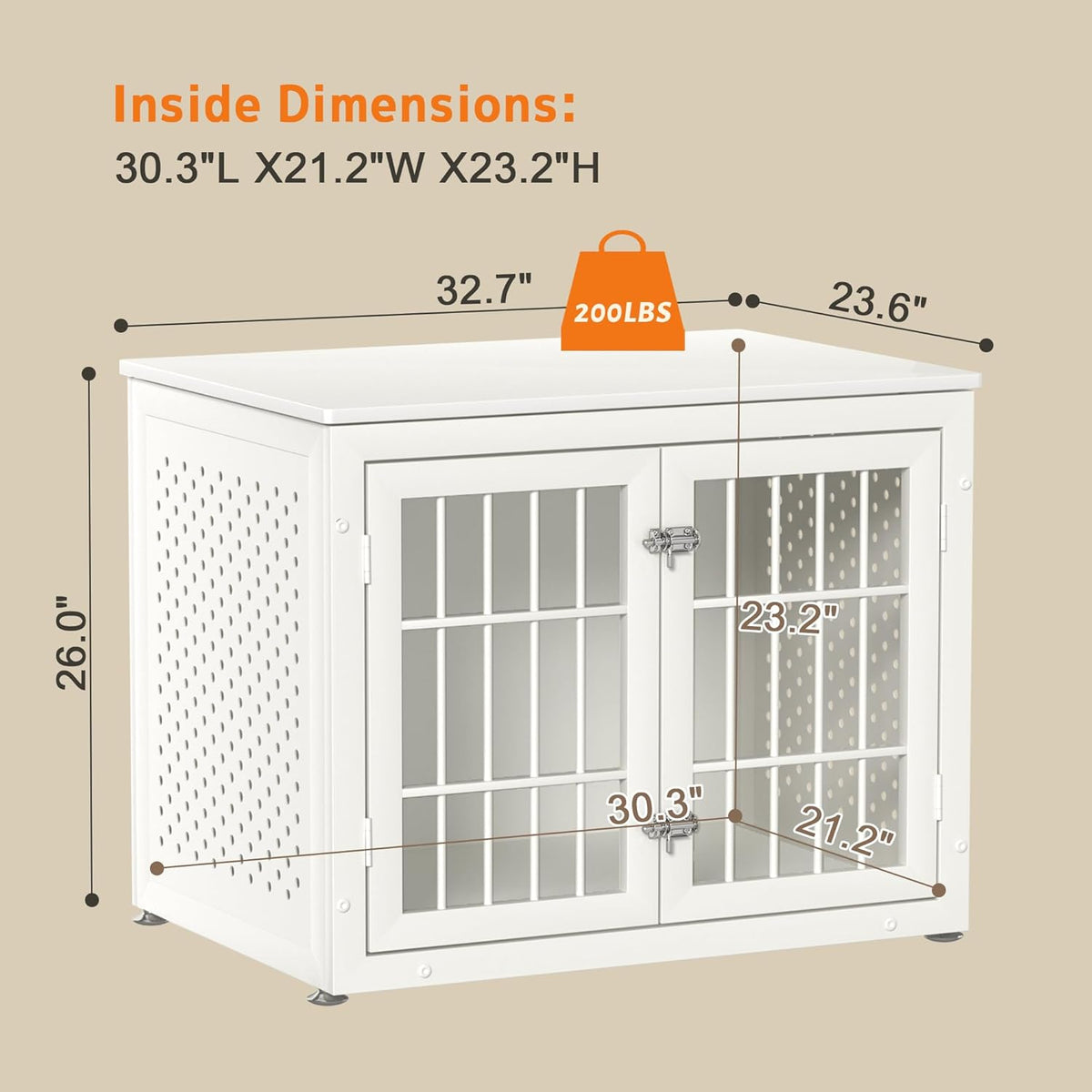 32" Heavy Duty Dog Crate Furniture for Small and Medium Dogs, Metal Kennel for High Anxiety Dogs