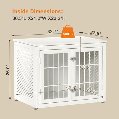 32" Heavy Duty Dog Crate Furniture for Small and Medium Dogs, Metal Kennel for High Anxiety Dogs