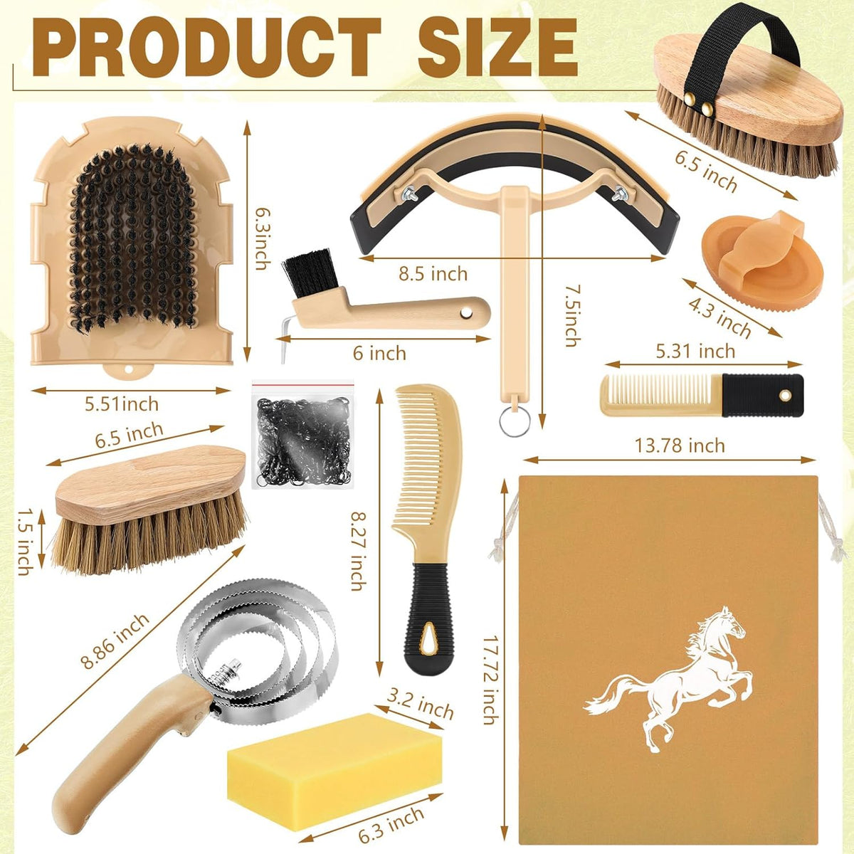 Abbylike 12 Pieces Horse Grooming Kit Racing Festival Tack Room Supplies Horse Brush Sets Equine