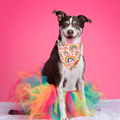 PTDECOR Rainbow Dog Bandanas Pride Day, Multi Size,“Love is Love” Pet Scarf Reversible Triangle
