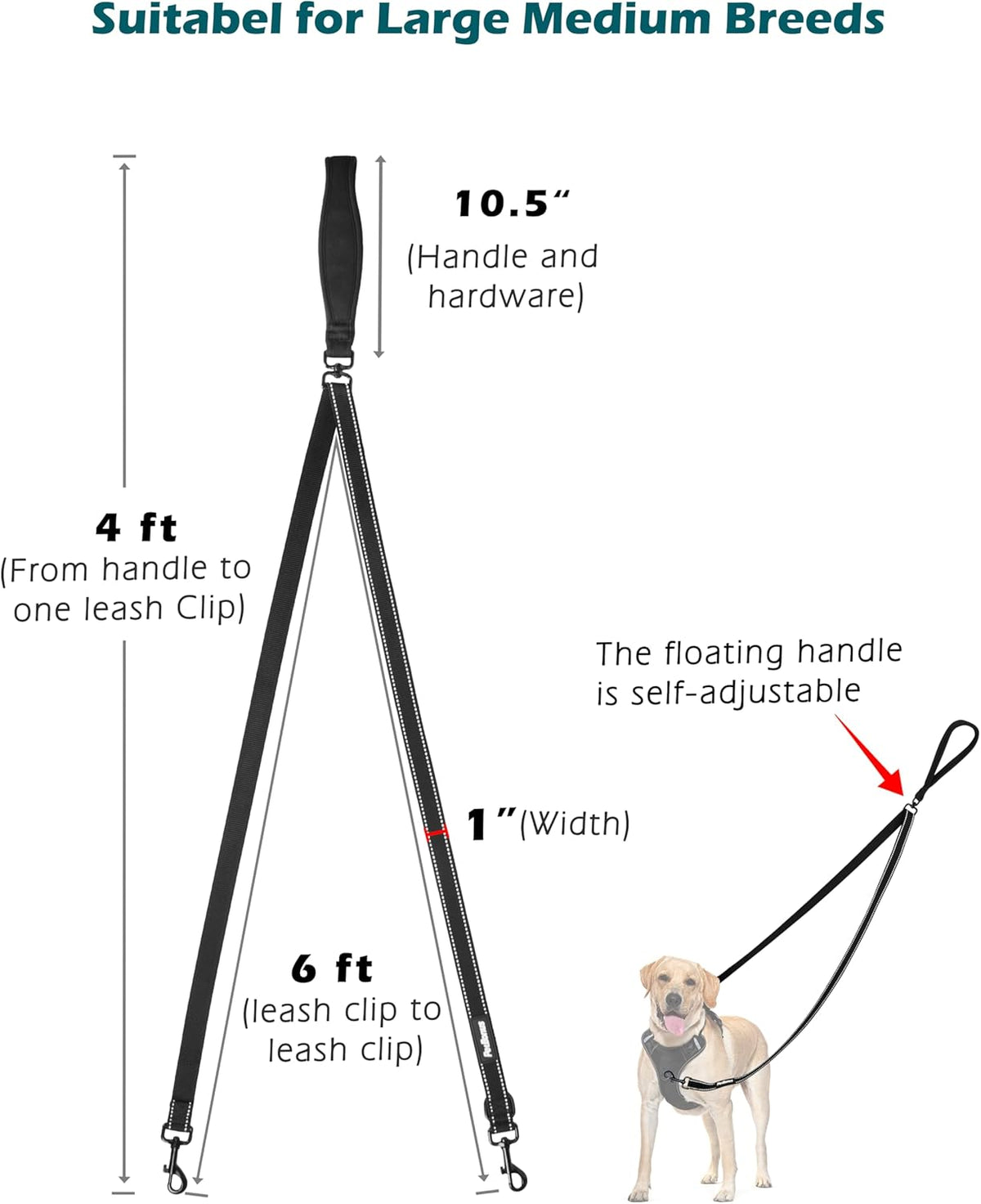 PetBonus Two Point Control Dog Leash, Works with No Pull Harnesses, No Tangle Training Leashes