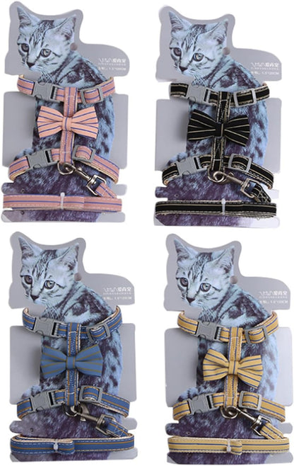 Butterfly Bow Tie Cat Harness and Leash Set - Adjustable, Escape-Proof, Breathable Kitten Vest with