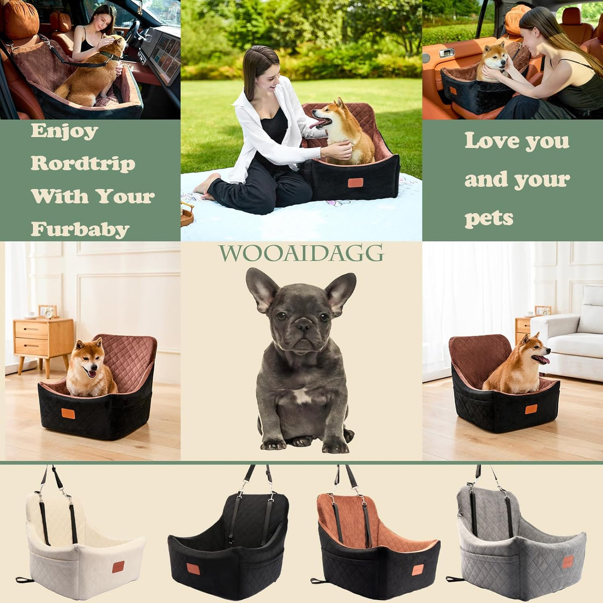 Dog Car Seat for Medium Dogs, Pet Travel Bed with Seat Belt Channel, Fully Detachable and Washable