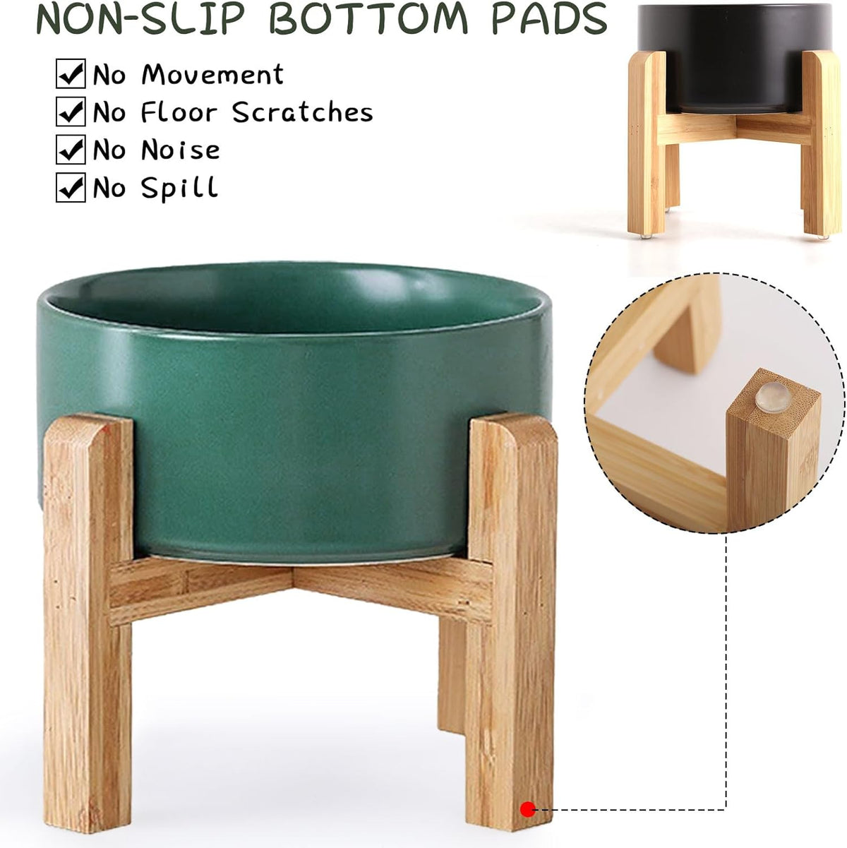 Petygooing Green Elevated/Raised Ceramic Dog Bowl for Medium and Large Breeds, Dog Food Water Dish
