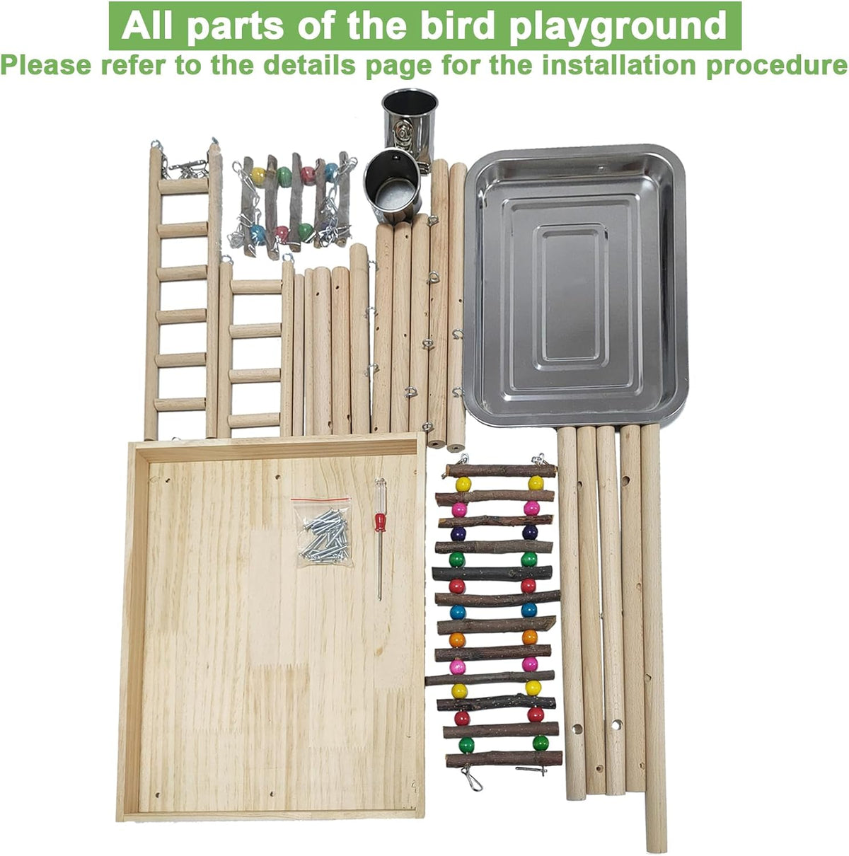 Hamiledyi 4 Layers Large Bird Playground 32" H Pet Parrot Playstand Gym Perch Wood Playpen for