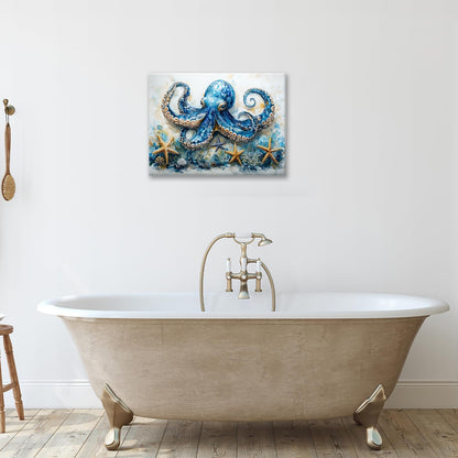 Octopus Bathroom Pictures Wall Art, Sea Animal Ocean Bathroom Wall Decor, Nautical Framed Painting