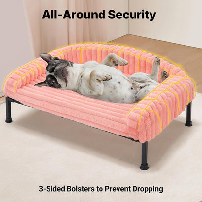 Veehoo Elevated Dog Bed with Bolster Cushion, Fluffy Plush Dog Couch Beds for Small Dogs, Cats