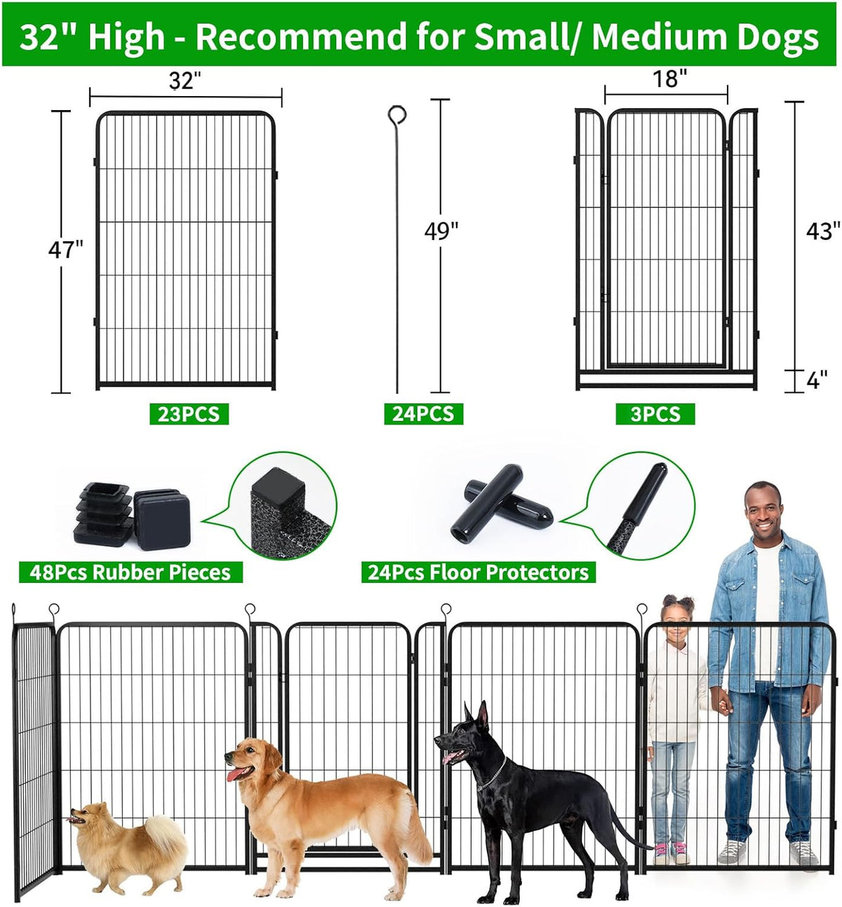 Dog Playpen Outdoor Extra Wide 24 Panels Heavy Duty Dog Fence 47" Height Anti-Rust with Doors