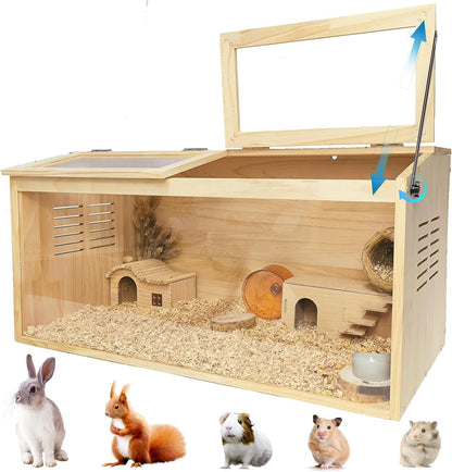 Wooden Hamster Cage,32" Lx16 Wx16 H,Animal Cabinet for Dwarf Syrian Hamsters Degus, Hamster Habitat