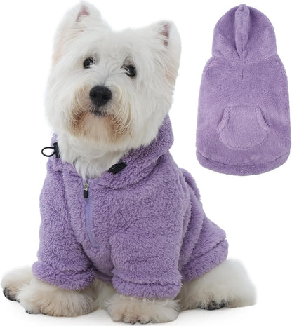 IDOMIK Fuzzy Dog Sweater with Adjustable Hood, Warm Fleece Dog Sweater Hoodie with Harness Hole &