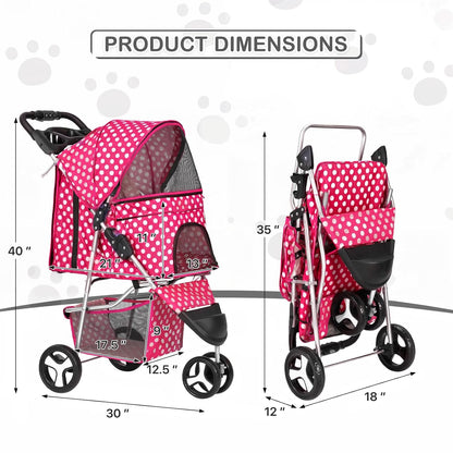 MoNiBloom 3 Wheels Pet Dog Cat Stroller for Small Medium Dogs Cats, Foldable Jogger Stroller