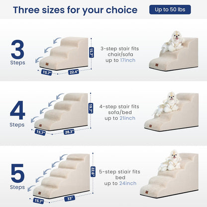 GoGoBunny Ramp Dog Stairs for High Beds 22.6" H, 5-Step Dog Slope Stairs with Durable Waterproof