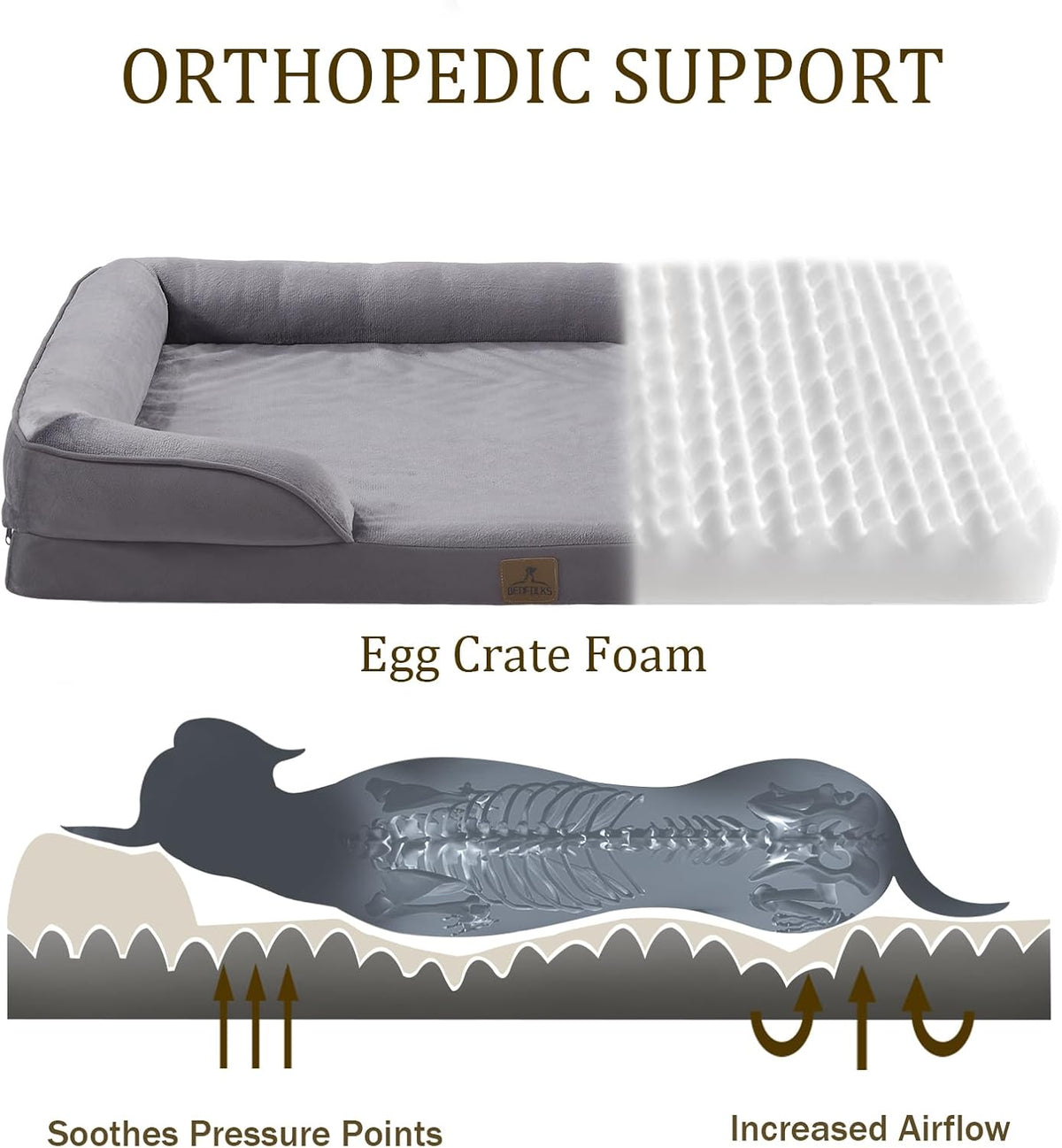 Bedfolks Orthopedic Dog Bed, Big Waterproof Dog Sofa Bed for Large Dogs, Egg Foam Pet Couch Bed