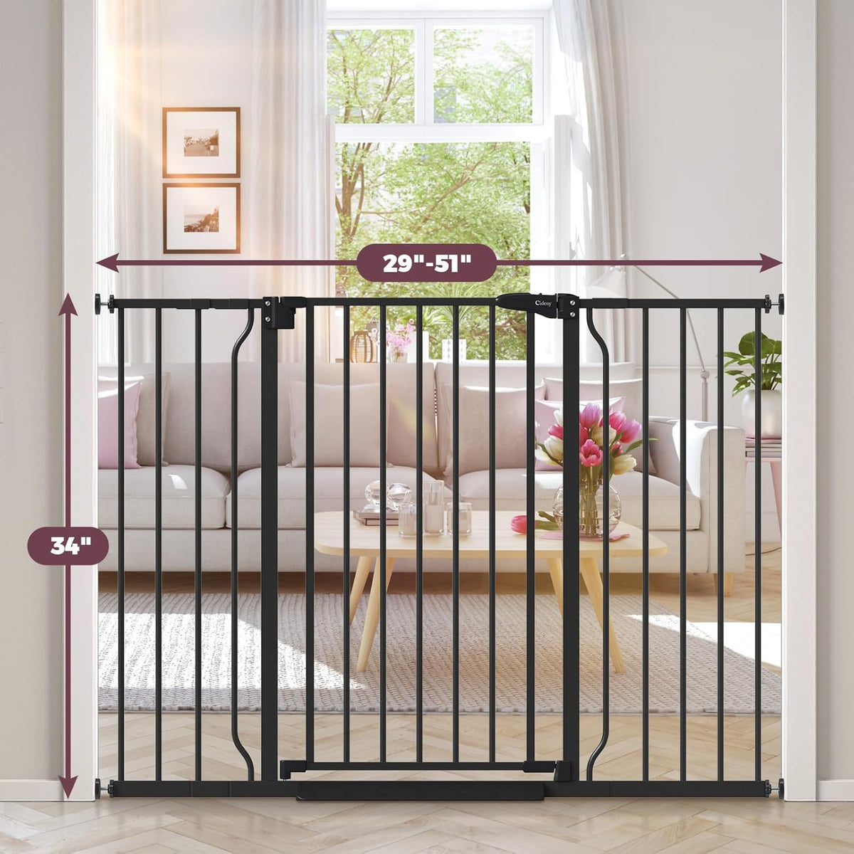 34" Extra Tall Baby Gate for Stairs, Auto Close Stroller Friendly Dog Gate Indoor for Doorways