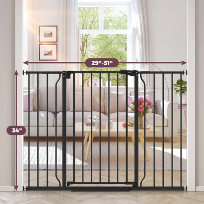 34" Extra Tall Baby Gate for Stairs, Auto Close Stroller Friendly Dog Gate Indoor for Doorways