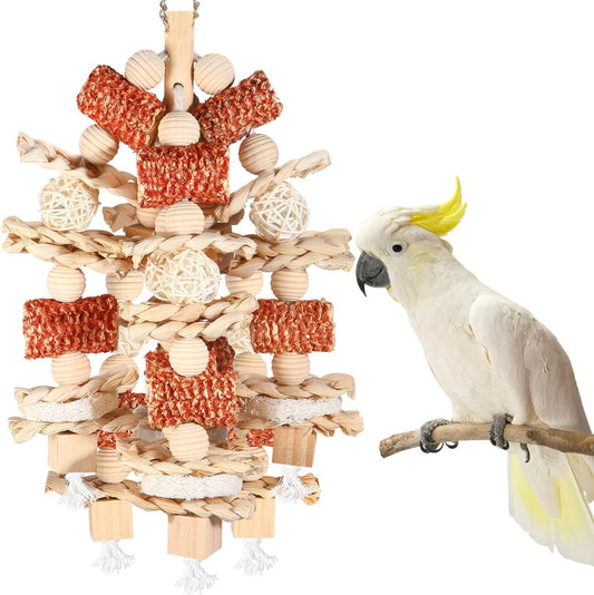 Bird Toys - Natural Corn Cob and Loofah Slices for Large Parrots, Like African Grey, Macaws