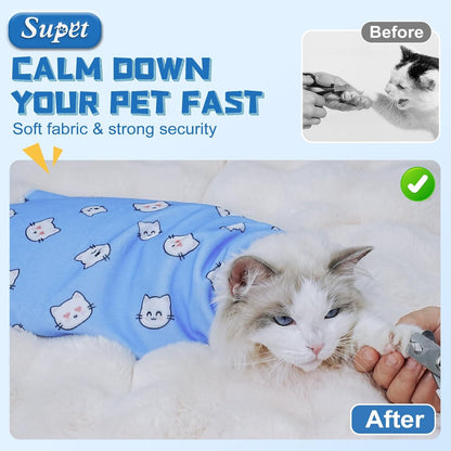 Supet Cat Wrap for Cutting Nails, 2025 Self-Adherent Cat Grooming Wrap, Anti-Escape Calming Cat