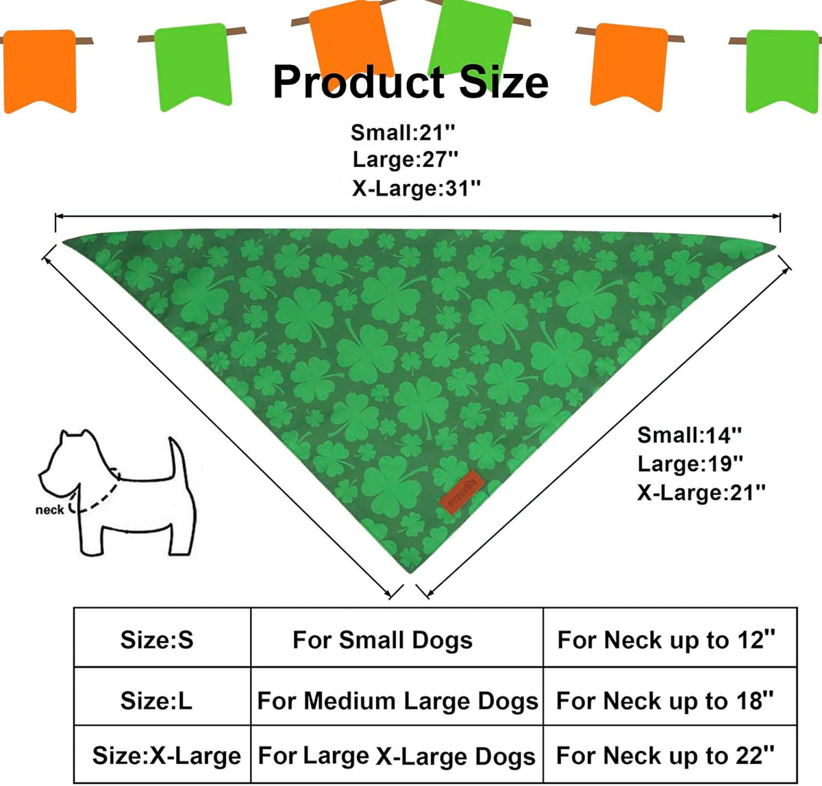 PTDECOR St. Patrick's Day Dog Bandana, Reversible Dog Scarf, Multi Size Offered, Green Shamrock Pet