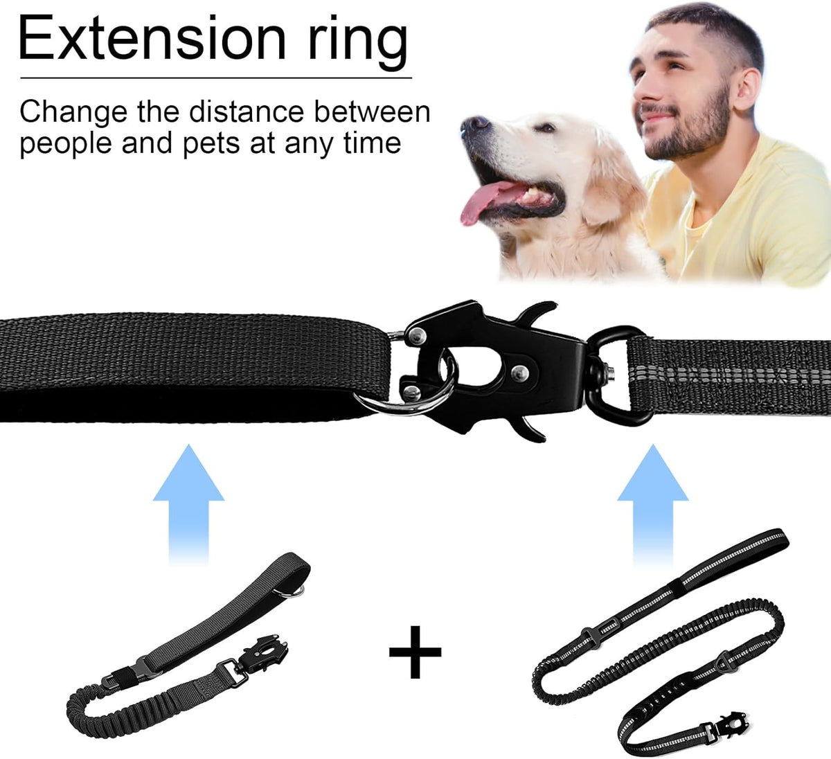 20” Strong Short Leash for Dog, Heavy Duty Bungee Dogs Leash with Padded Handle Car Seatbelt, Small