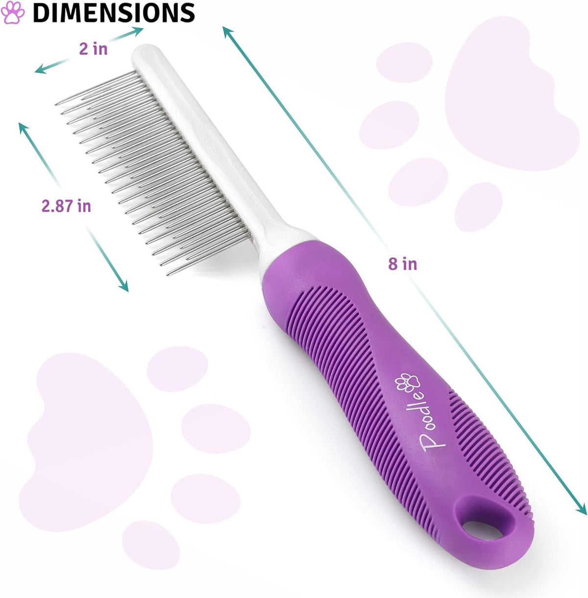 Poodle Pet Detangling Pet Comb with Long & Short Stainless Steel Teeth for Removing Matted Fur
